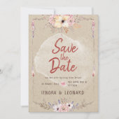 Rustieke Boho Floral Kraft bruiloft Save The Date (Voorkant)