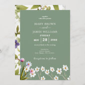 Rustieke Boho Floral Sage Groen & Wit Bruiloft Kaart (Voorkant / Achterkant)
