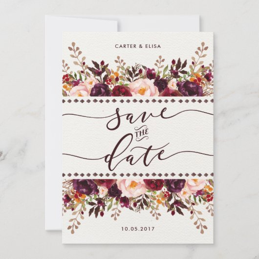 Rustieke Boho Floral Save the Date Wedding Uitnodi (Voorkant)