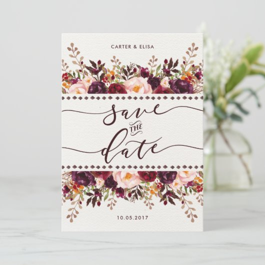 Rustieke Boho Floral Save the Date Wedding Uitnodi (Staand voorkant)
