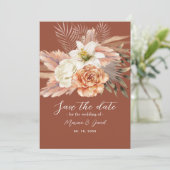 Rustieke Boho Floral Terracotta bruiloft Save The Date (Staand voorkant)