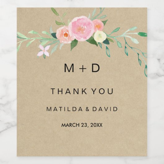 Rustieke Boho Foral Dank u Bruiloft Wijn Label Etiket (Enkel label)