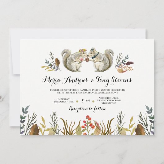 Rustieke Boho Forest Eekhoorns Waterverf Bruiloft Kaart (Voorkant)
