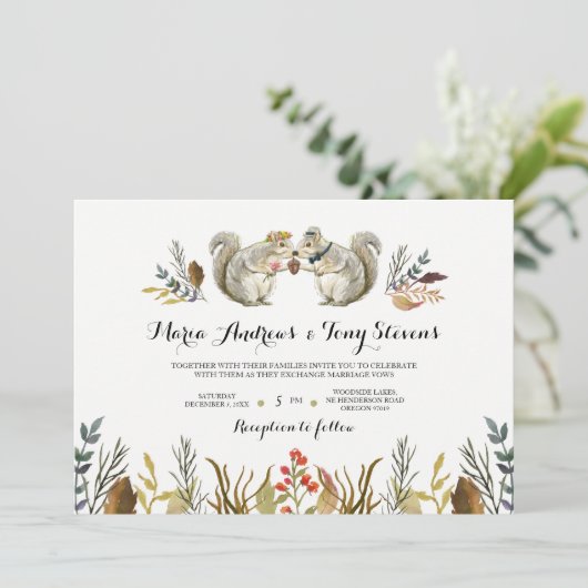 Rustieke Boho Forest Eekhoorns Waterverf Bruiloft Kaart (Staand voorkant)