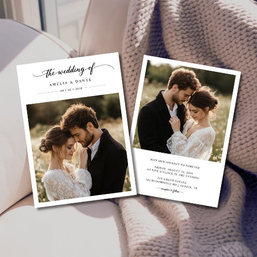 Rustieke Boho Foto Black Whimsy Kalligrafie Weddin Kaart