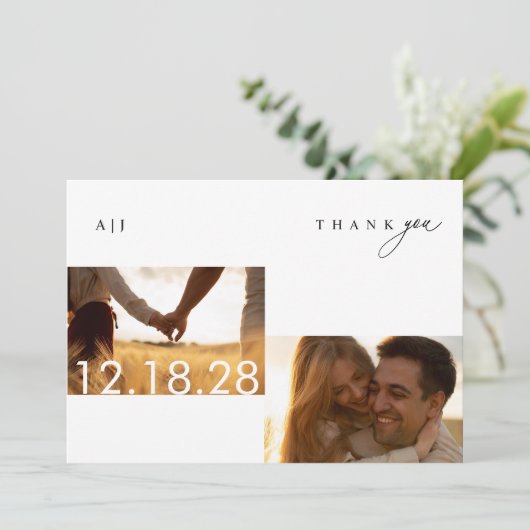 Rustieke Boho foto bruiloft dank je kaart (Staand voorkant)