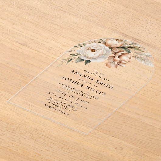 Rustieke Boho Gedroogde Bloemen & Pampas Grass Wed Acryl Uitnodigingen (Laagn)