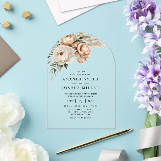 Rustieke Boho Gedroogde Bloemen & Pampas Grass Wed Acryl Uitnodigingen (Insitu (Huwelijk))