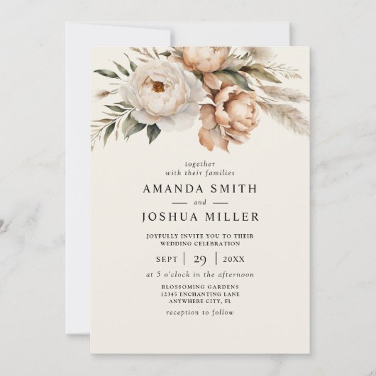 Rustieke Boho Gedroogde Bloemen & Pampas Grass Wed Kaart (Voorkant)