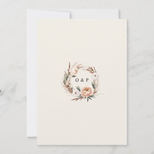 Rustieke Boho Gedroogde Bloemen & Pampas Grass Wed Kaart (Achterkant)