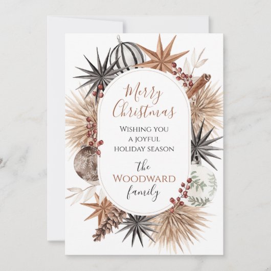Rustieke Boho Gedroogde Botanische Kerst Feestdagenkaart (Voorkant)
