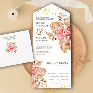 Rustieke Boho Gedroogde Palm Aardse Perzik Roze Br All In One Uitnodiging