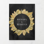 Rustieke Boho Gedroogde Palm Fotocollage Zwart Bru Drieluik Uitnodiging (Cover)