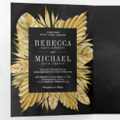 Rustieke Boho Gedroogde Palm Fotocollage Zwart Bru Drieluik Uitnodiging (Binnenzijde eerst)