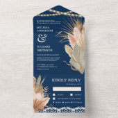 Rustieke Boho Gedroogde Palm Pampas Marineblauwe T All In One Uitnodiging (Binnen)