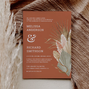 Rustieke Boho Gedroogde Palm Pampas Terracotta Bru Kaart