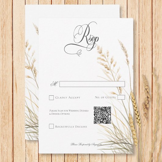 Rustieke Boho Gedroogde Tan Grass Bruiloft QR Code RSVP Kaartje