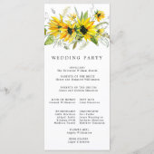 Rustieke Boho Gele Zonnebloemen Bloemen Huwelijk Programmakaart (Achterkant)