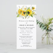 Rustieke Boho Gele Zonnebloemen Bloemen Huwelijk Programmakaart (Staand voorkant)