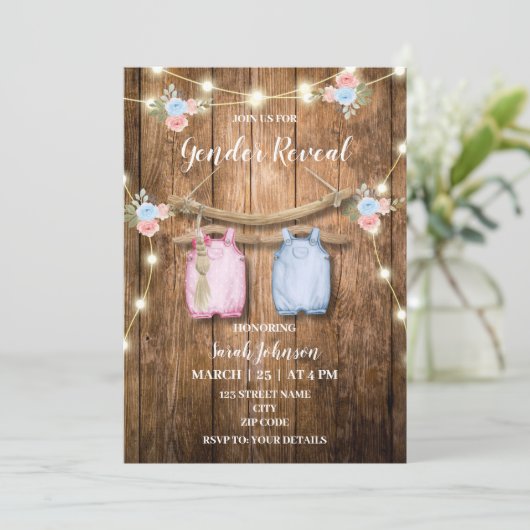 Rustieke boho gender reveal party kaart (Staand voorkant)