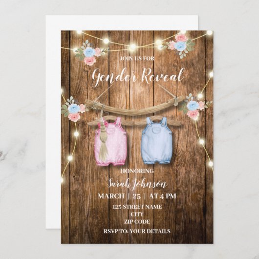 Rustieke boho gender reveal party kaart (Voorkant / Achterkant)