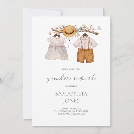 Rustieke Boho Geslacht onthullen uitnodiging (Voorkant)