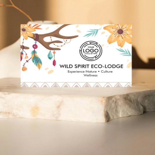 Rustieke Boho gewei, veren kralen Floral Tribal Visitekaartje