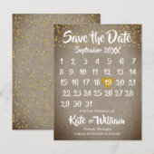 Rustieke Boho Gouden Hart Kalender Bewaar de Datum Aankondigingskaart (Voorkant / Achterkant)