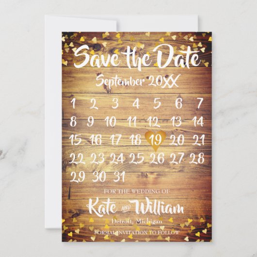 Rustieke Boho Gouden Hart Kalender Bewaar de Datum Save The Date (Voorkant)