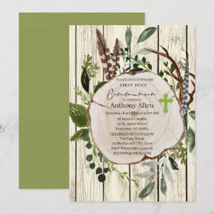 Rustieke Boho Greenery Eerste Heilige Communie Kaart