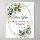 Rustieke Boho Groene Open Bar Tafel Sign Poster (Voorkant)
