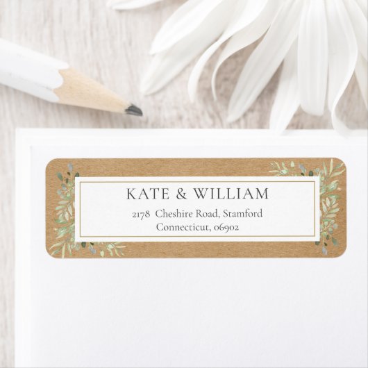 Rustieke Boho Groene Waterverf Blad Adres Etiket (Insitu)