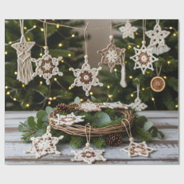 Rustieke Boho Haaksneeuwvlok Kerstmis Cadeaupapier