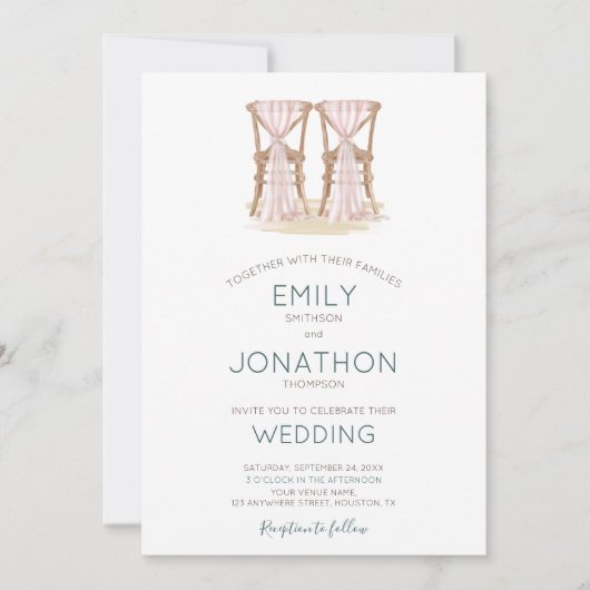 Rustieke Boho Happy Couple Organza Stoelen Bruilof Kaart (Voorkant)