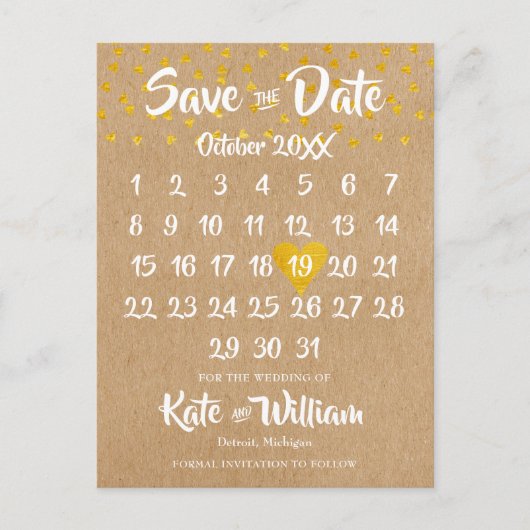 Rustieke Boho Hart Kalender Foto Save the Date Aankondigingskaart (Voorkant)