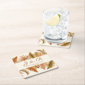 Rustieke Boho Herfst Bladerdak Monogram Huwelijk Kartonnen Onderzetters (Insitu)