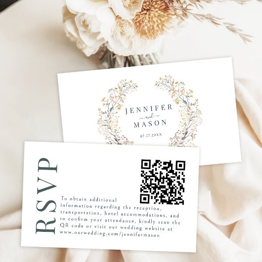 Rustieke Boho Herfst Bloem Bruiloft RSVP QR code k Informatiekaartje