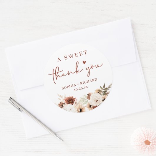 Rustieke Boho Herfst Bloemen bruiloft Bedankt guns Ronde Sticker (Envelop)