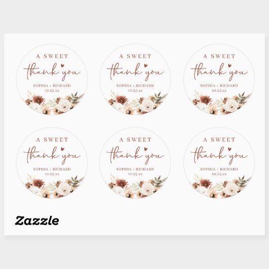 Rustieke Boho Herfst Bloemen bruiloft Bedankt guns Ronde Sticker (Vel)