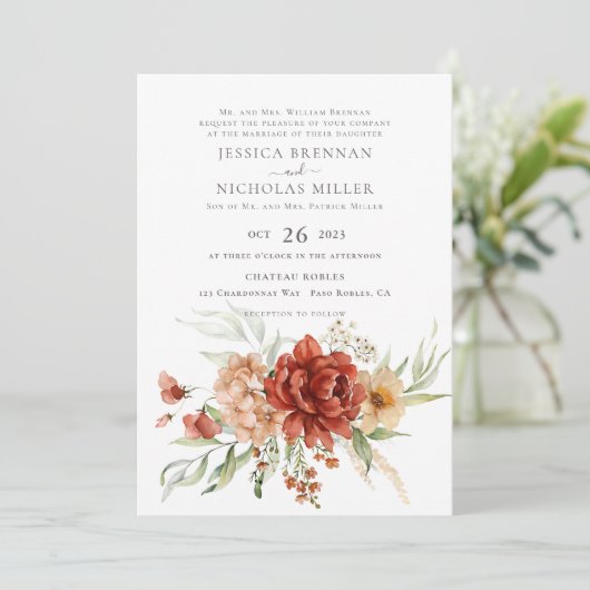 Rustieke Boho Herfst Bloemen Bruiloft Uitnodiging (Staand voorkant)