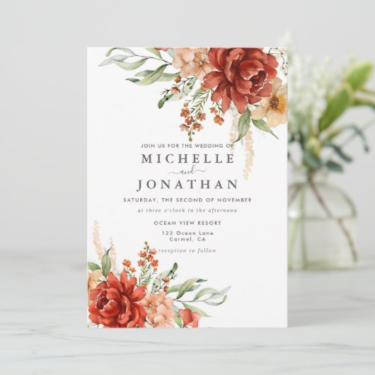 Rustieke Boho Herfst Bloemen Bruiloft Uitnodiging (Staand voorkant)