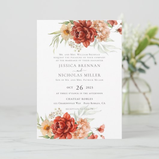 Rustieke Boho Herfst Bloemen Bruiloft Uitnodiging (Staand voorkant)