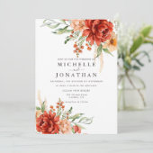 Rustieke Boho Herfst Bloemen Bruiloft Uitnodiging (Staand voorkant)