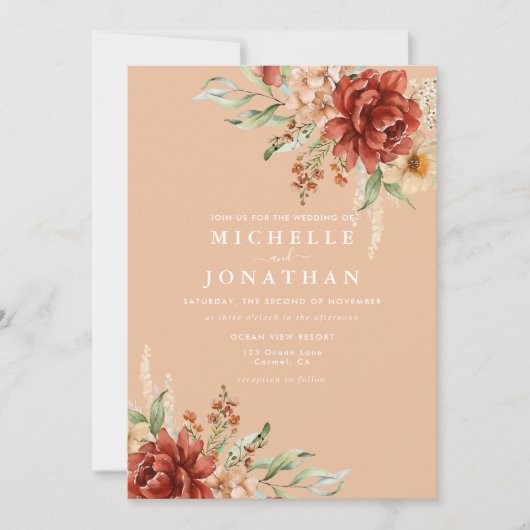 Rustieke Boho Herfst Bloemen Bruiloft Uitnodiging (Voorkant)