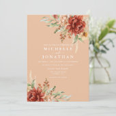 Rustieke Boho Herfst Bloemen Bruiloft Uitnodiging (Staand voorkant)