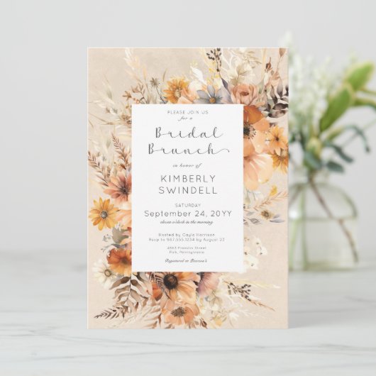 Rustieke Boho Herfst Bloemen Lijst Bruidsbrunch Kaart (Staand voorkant)