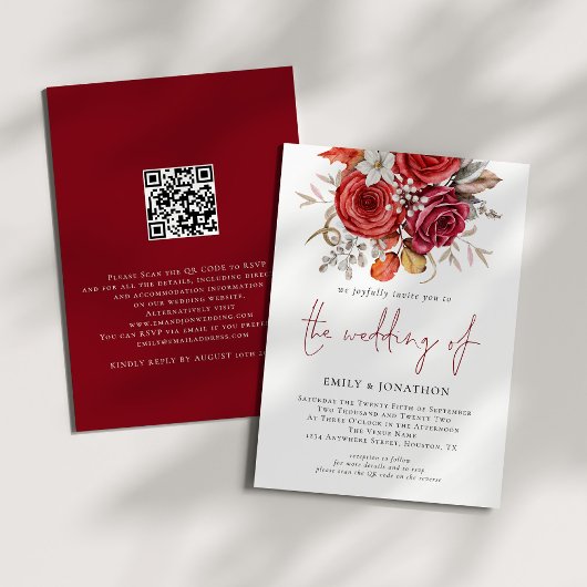 Rustieke Boho Herfst Bloemen QR Code Bruiloft Kaart