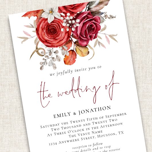 Rustieke Boho Herfst Bloemen QR Code Bruiloft Kaart