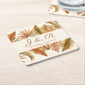 Rustieke Boho Herfst Monogram Bruiloft Kartonnen Onderzetters (Schuin)