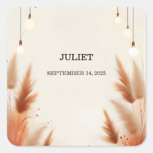 Rustieke Boho Herfst Ombre Bruine Bruiloft Bruisfe Vierkante Sticker